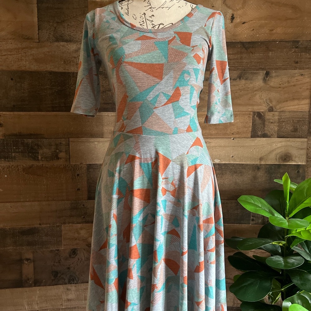 LuLaRoe Blue and Orange Fit and Flare Midi Dress